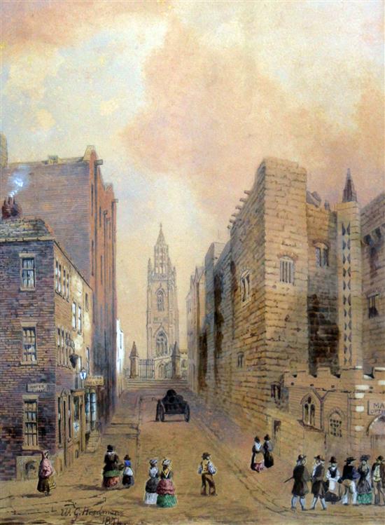 William Gawin Herdman (1805-1882) Water Street and tower vaults, Liverpool, 16 x 12in.